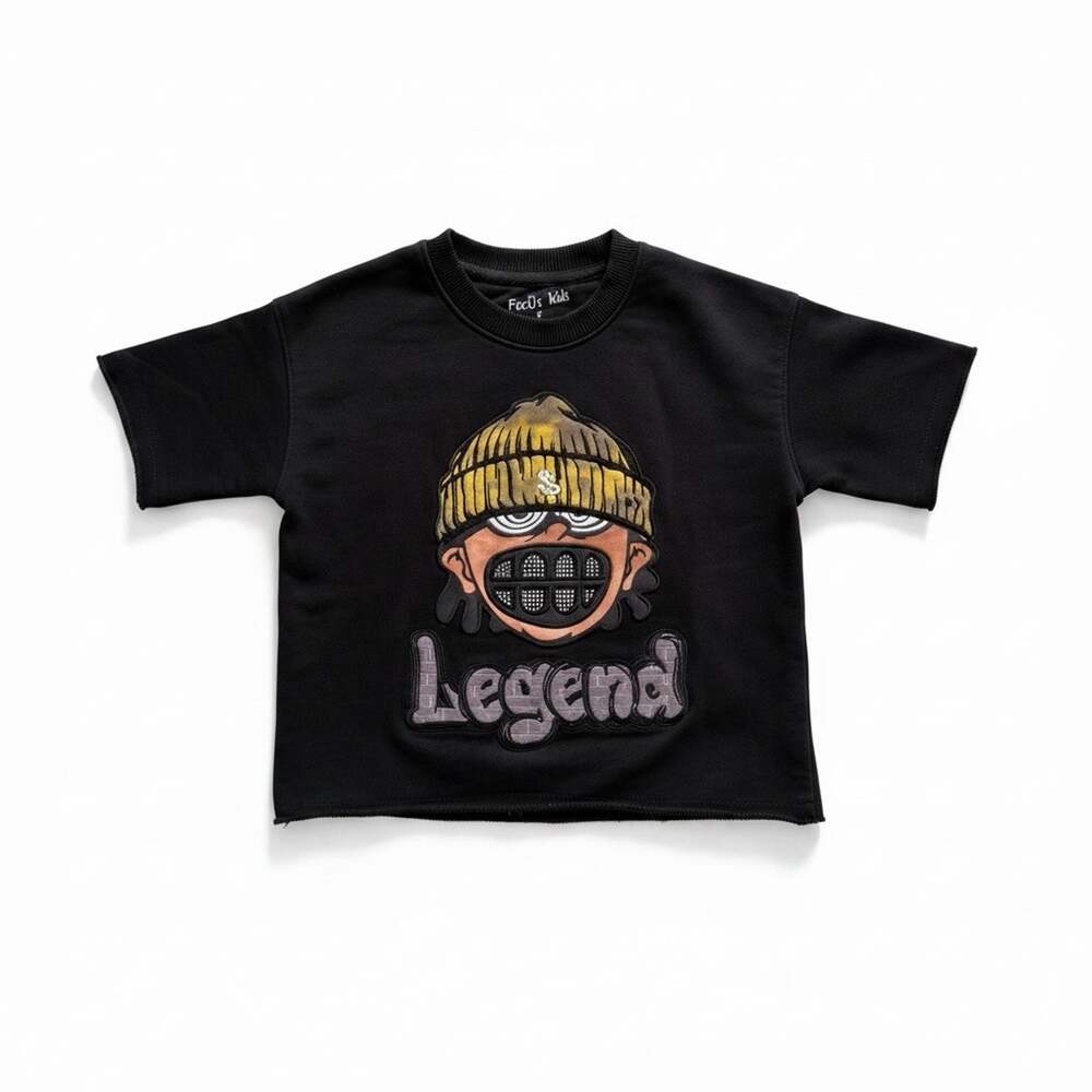 Focus Kids Legend Cropped T-Shirt Black Designer Rare Breed Drip Urban Size 7